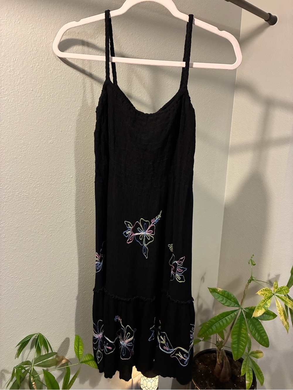 Tropical Batik Smocked Embroidered Sundress – Size S (Fits Up to a Large) 🌺
